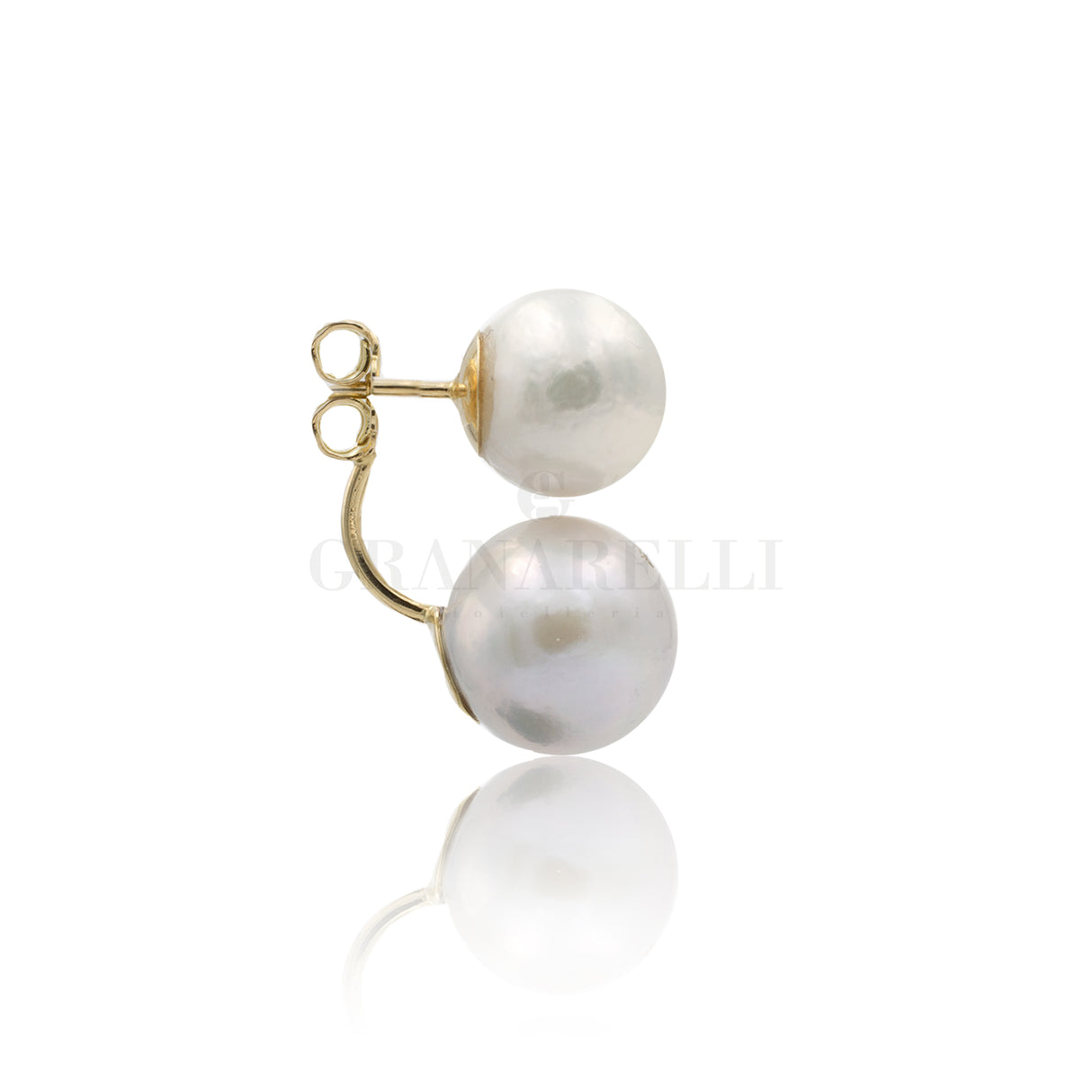 Single Double Pearl Earring in Yellow Gold Ø 10-11 mm