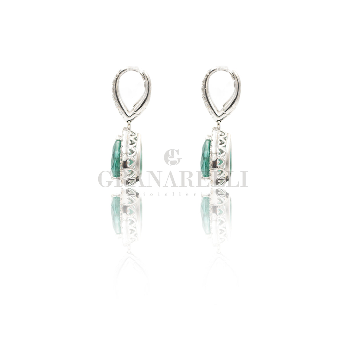 Orecchini con smeraldi Goccia e Diamanti In Oro Bianco