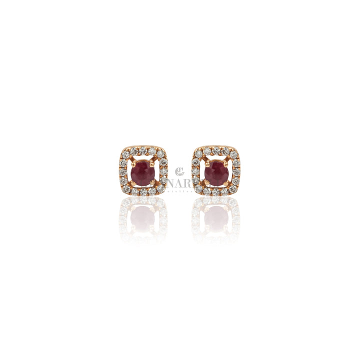 Orecchini Rubino contorno Diamanti in Oro Rosa-Orecchini-CRIVELLI-Gioielleria Granarelli