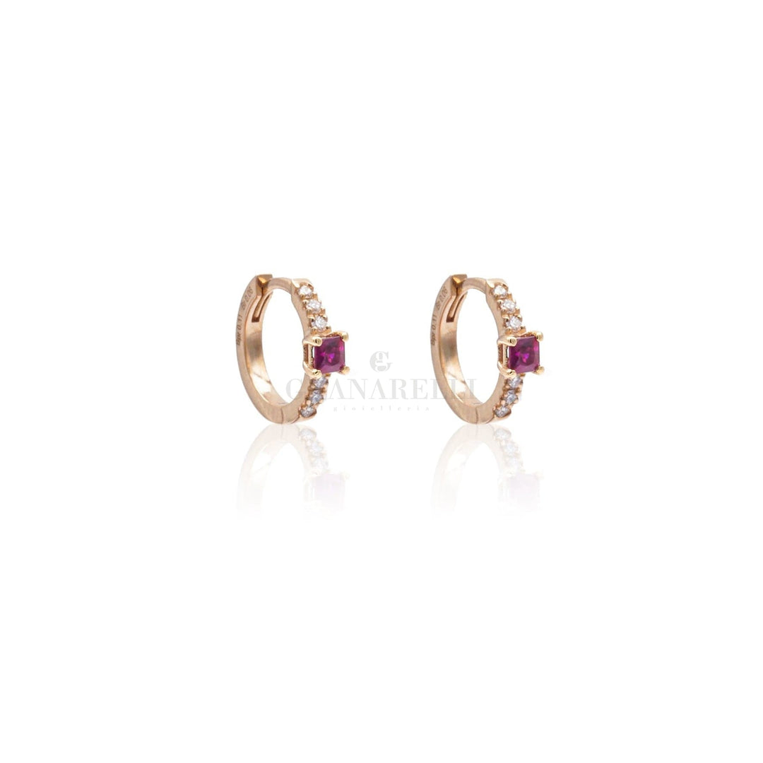 Orecchini cerchio in Oro Rosa con Diamanti e Rubino-Orecchini-CRIVELLI- [SKU] -Gioielleria Granarelli