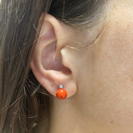 Orecchini corallo con diamante-Orecchini-GRANARELLI-Gioielleria Granarelli