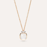 Collana Pendente Nudo Mini in Oro Rosa con Quarzo Milky e Diamanti