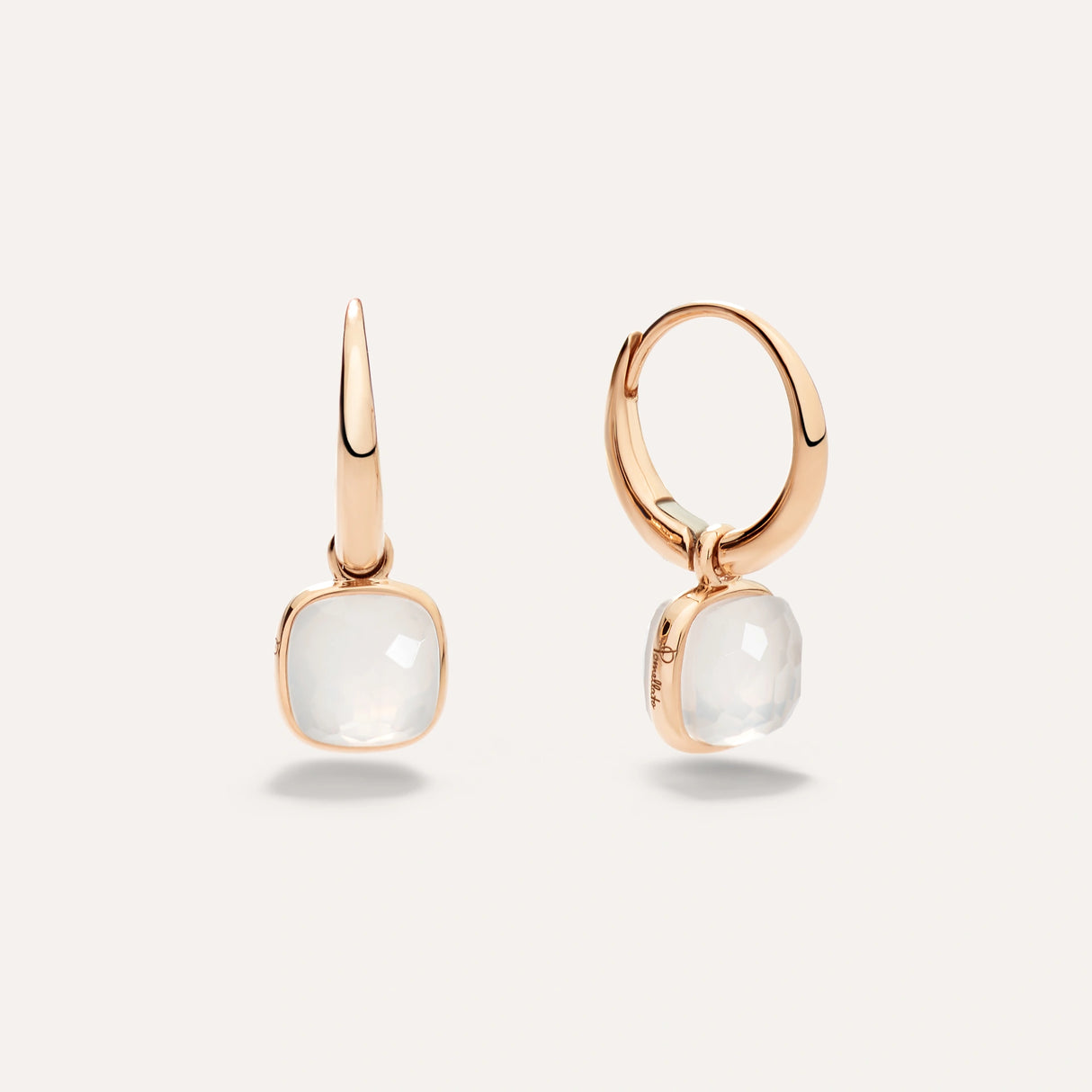 Orecchini Nudo Mini in Oro Rosa e Quarzo Milky
