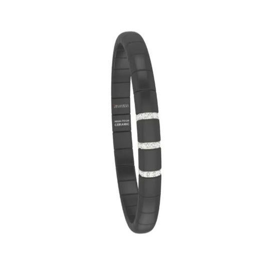 Bracciale Pura Piccolo Ceramica Nera Satinata 3 Barrette Diamanti Bianchi Oro Bianco