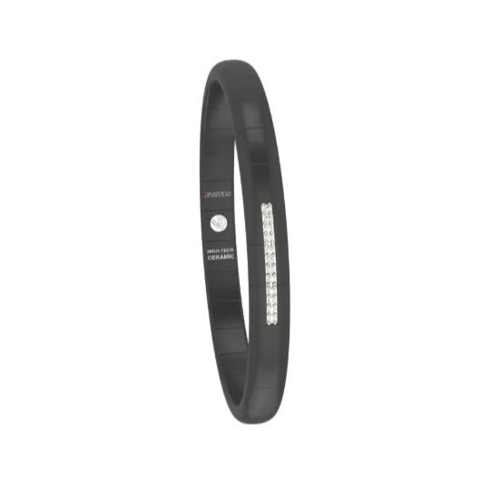 Bracciale Pura Luce Piccolo Ceramina Nera Satinata 3 Elementi Diamanti Bianchi Oro Bianco
