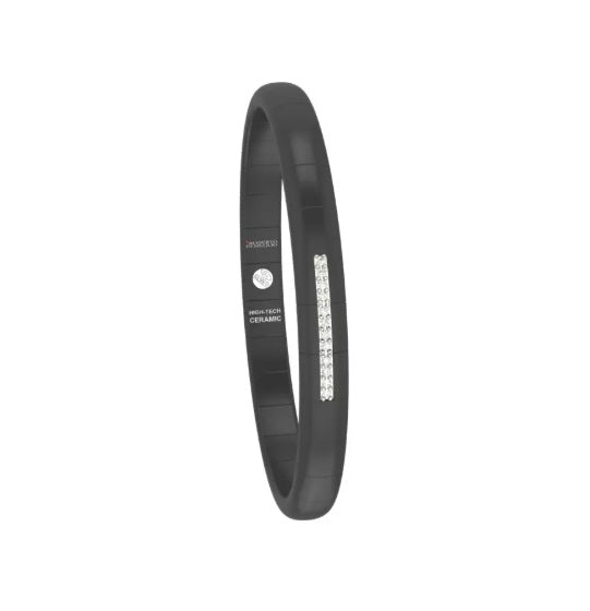 Bracciale Pura Luce Piccolo Ceramina Nera Satinata 3 Elementi Diamanti Bianchi Oro Bianco