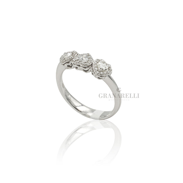 Anello Trilogy Cuori Diamanti in Oro Bianco-RECARLO-R67TC002/070-14-Gioielleria Granarelli