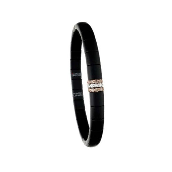 Bracciale Piccolo Ceramica Satinata Diamanti Bianchi e Brown Oro Bianco e Rosa