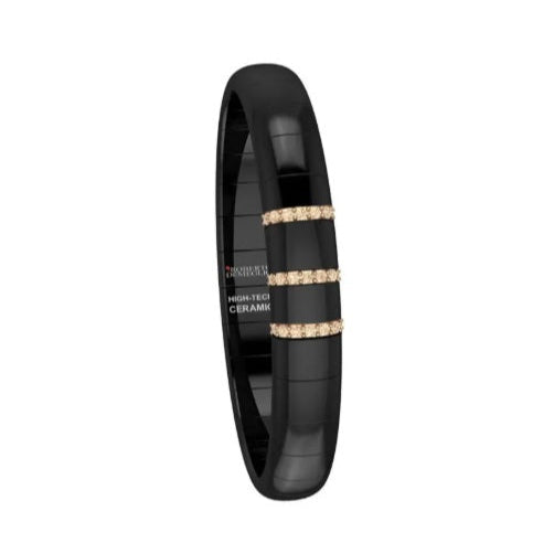 Bracciale Pura Grande Ceramica Nera Lucida 3 barrette Diamanti Brown Oro Rosa