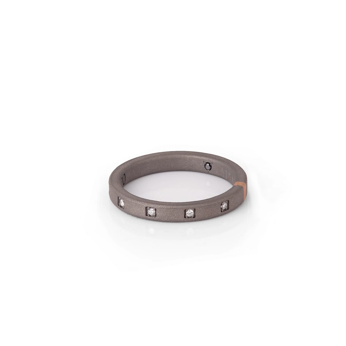 Anello Veretta Girodito Titanio Oro e 10 Diamanti Bianchi