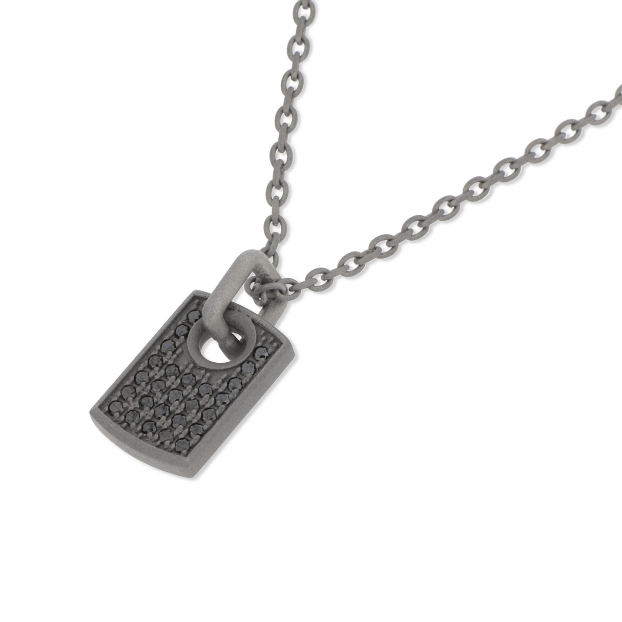 Collana Targhetta Piccola in Titanio e Diamanti Neri