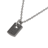 Collana Targhetta Piccola in Titanio e Diamanti Neri