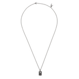 Collana Targhetta Piccola in Titanio e Diamanti Neri