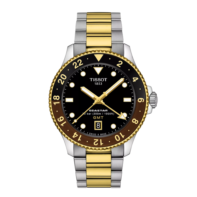 Seastar 1000 Quarzo GMT Nero Acciaio Bicolore 40mm-Orologi-TISSOT-Gioielleria Granarelli