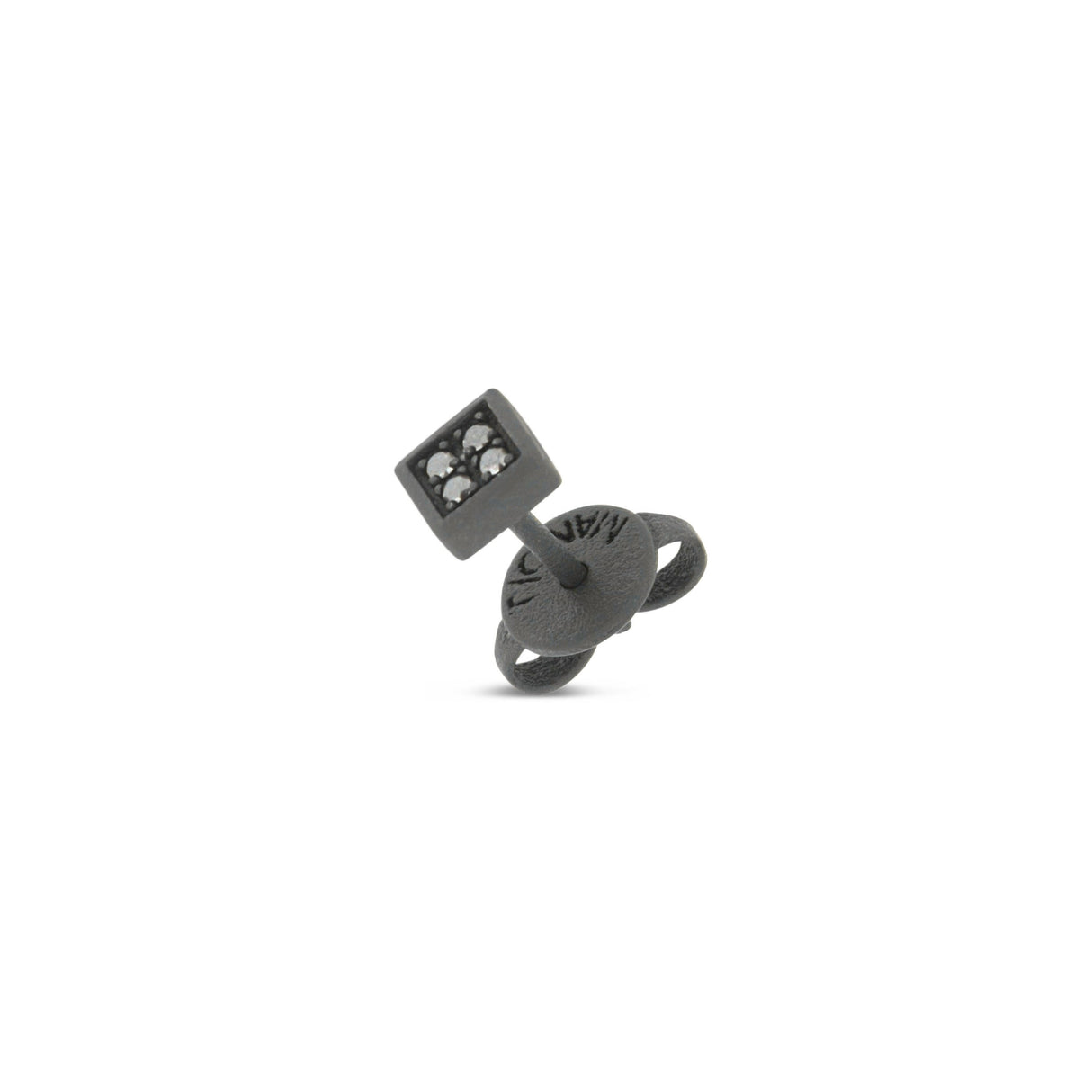 MONO ORECCHINO UOMO QUADRETTO PICCOLO TITANIO NERO E 4 DIAMANTI BLACK