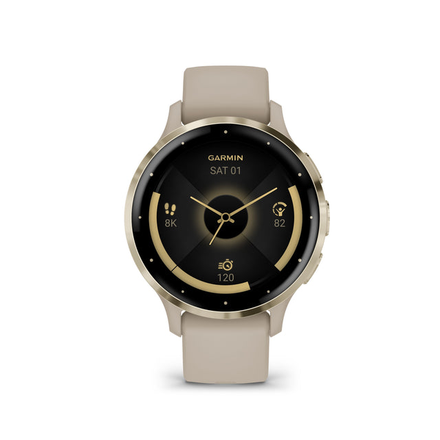 Venu® 3S French Gray & Soft Gold con cinturino in pelle-Orologi-GARMIN-Gioielleria Granarelli