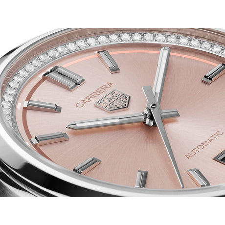 Carrera Date Automatico Rosa con Diamanti-Orologi-TAG HEUER-Gioielleria Granarelli