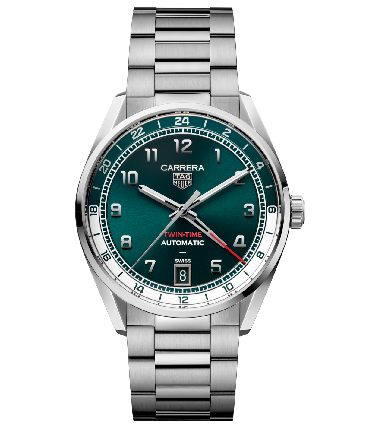 Carrera Automatico Date Twin-Time Verde 41 mm Acciaio