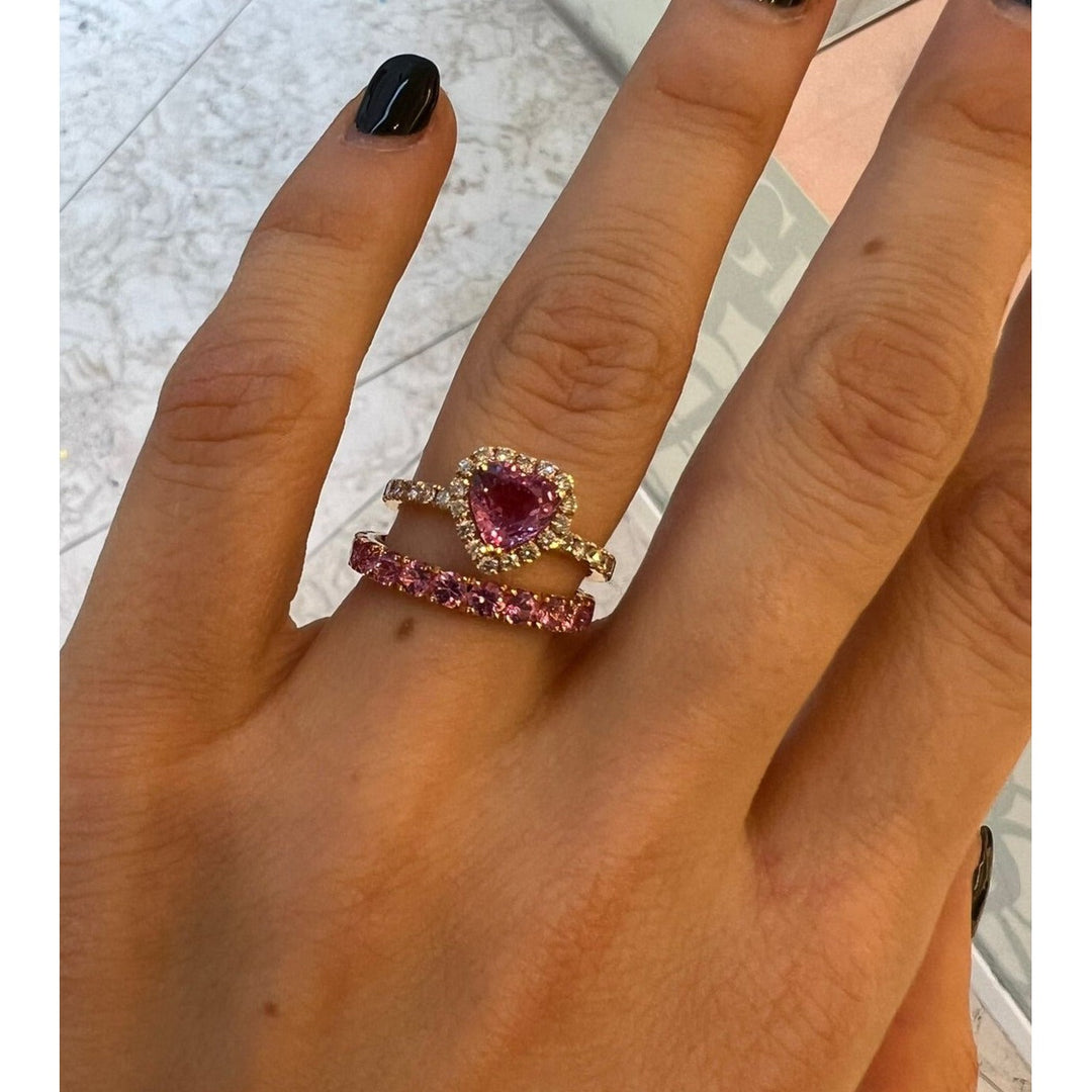 Rose gold ring with pink sapphire and diamonds