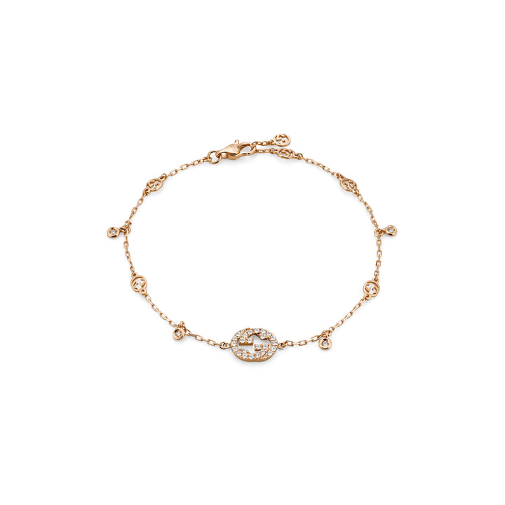 Bracciale Interlocking G Oro Rosa con Diamanti-Bracciali-GUCCI-Gioielleria Granarelli