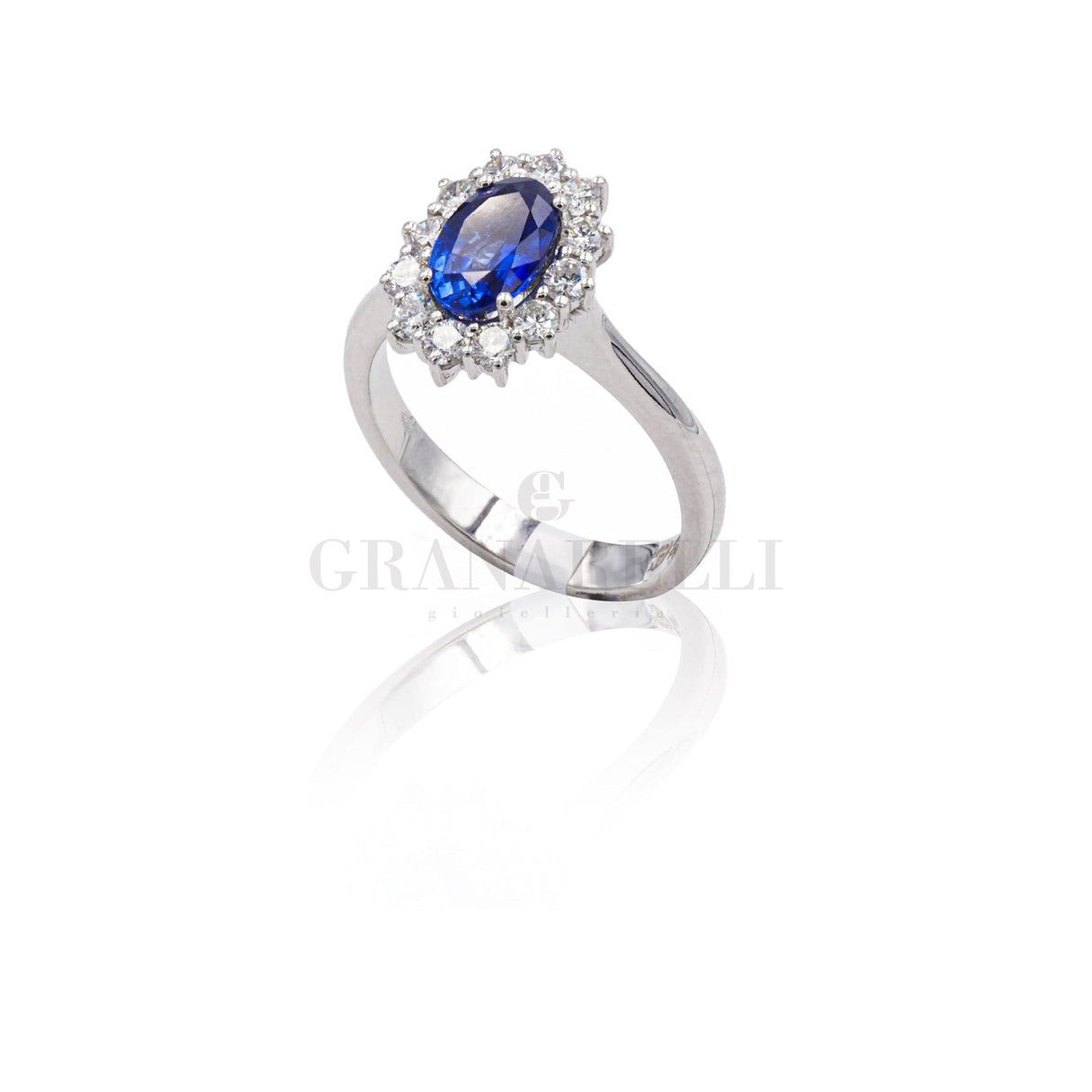 Anello in Oro Bianco con Zaffiro 0.94kt e Diamanti