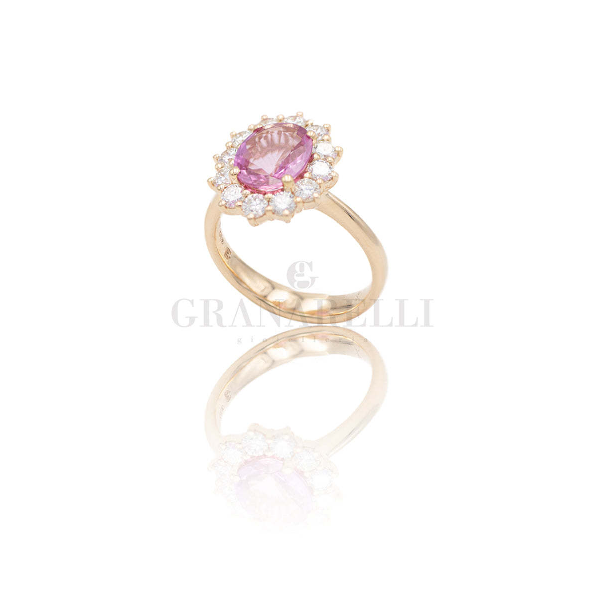 Anello in Oro Rosa con Zaffiro rosa 1.99kt e Diamanti