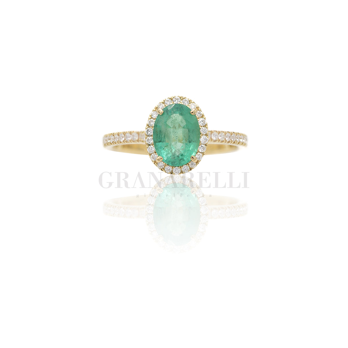 Anello in Oro Giallo con Smeraldo 1.18kt e Diamanti