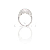 Anello in Oro Bianco con Smeraldo 1.65kt e pavè di Diamanti