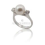 Anello Perla con diamanti in Oro bianco-Anelli-GRANARELLI-Gioielleria Granarelli