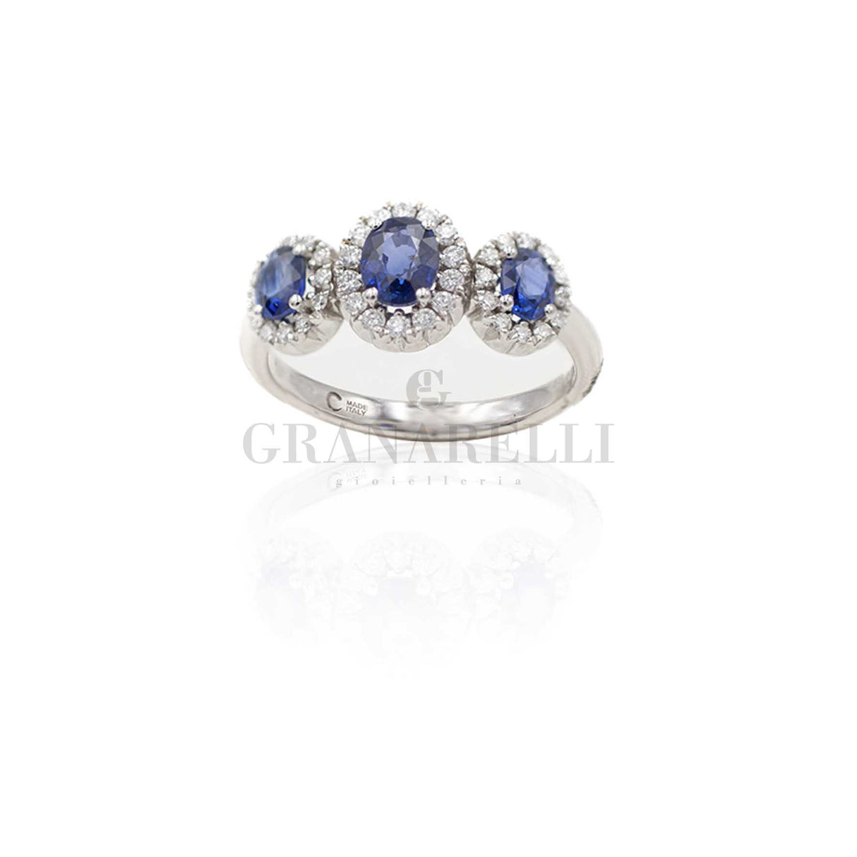 Anello Fedina 3 Zaffiri Ovali e Diamanti Bianchi