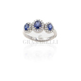 Anello Fedina 3 Zaffiri Ovali e Diamanti Bianchi