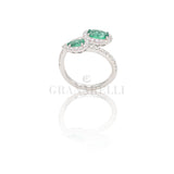 Anello doppio in Oro Bianco con Smeraldi 1.05kt e Diamanti