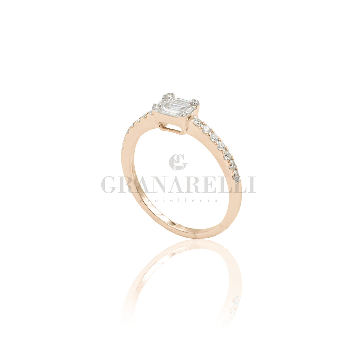 Anello Solitario Illusione in Oro Rosa e Diamanti