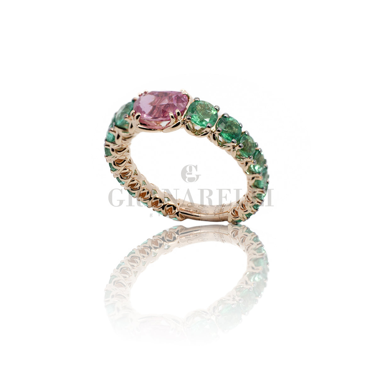 Anello Smeraldi e Zaffiro Rosa in Oro Rosa-Anelli-CRIVELLI-Gioielleria Granarelli