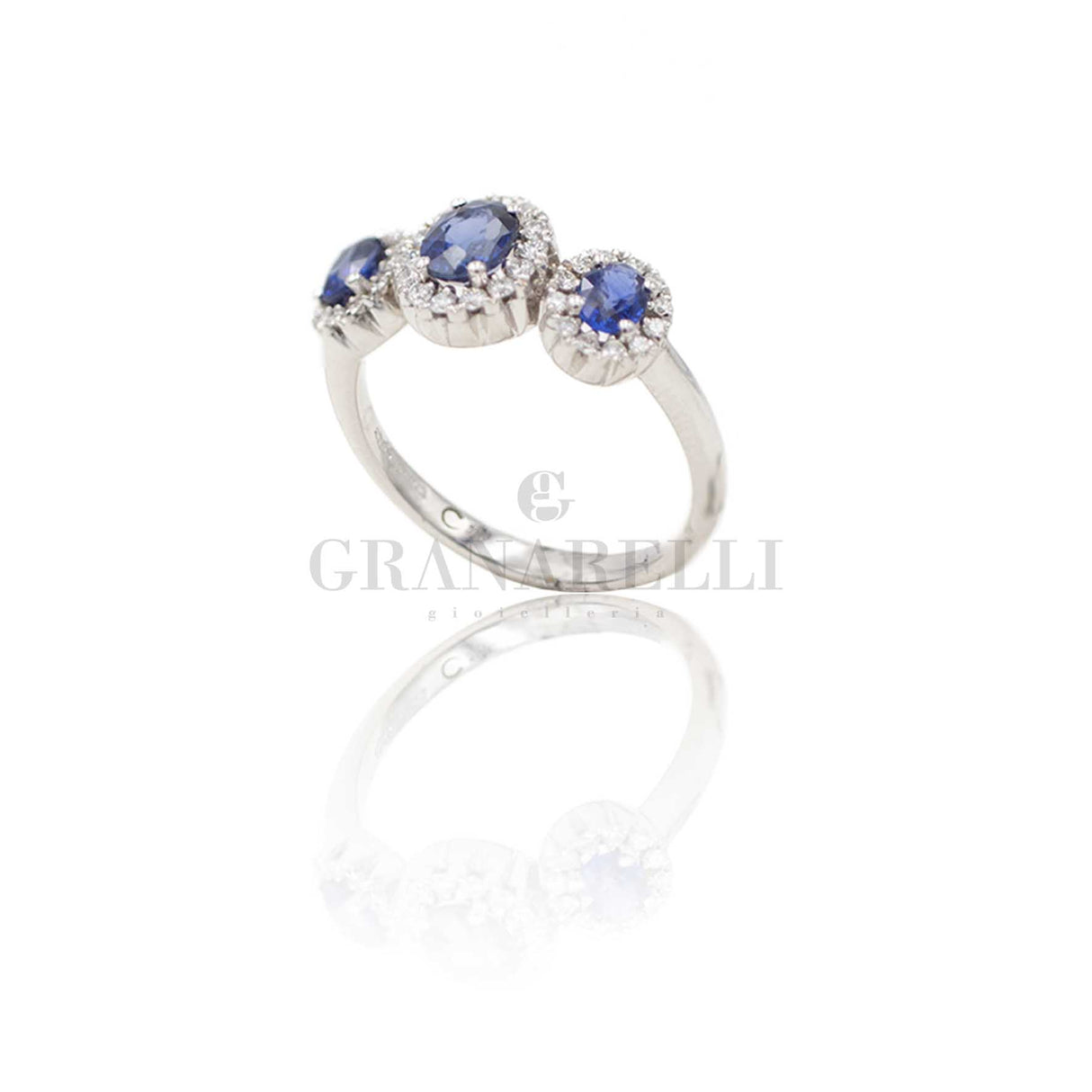 Anello Fedina 3 Zaffiri Ovali e Diamanti Bianchi
