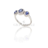 Anello Fedina 3 Zaffiri Ovali e Diamanti Bianchi