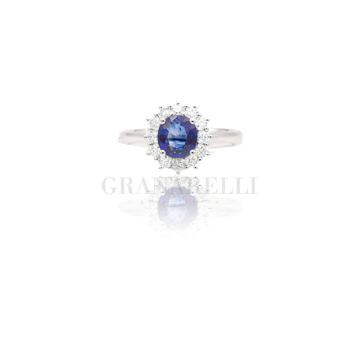 Anello in Oro Bianco con Zaffiro 1.38kt e Diamanti