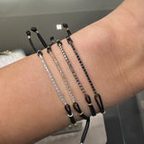 Bracciale Barretta Diamanti Neri misura piccola in Oro Rosa cordino nautico