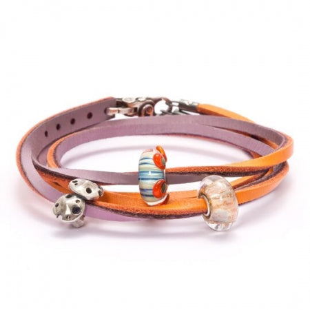 Bracciale Cuoio Arancio e Viola-Beads-TROLLBEADS-Gioielleria Granarelli