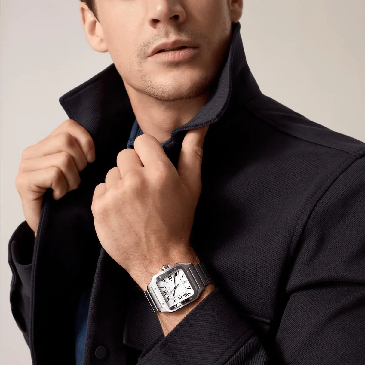 Orologio Santos de Cartier. Modello grande, movimento automatico, acciaio SECOND HAND