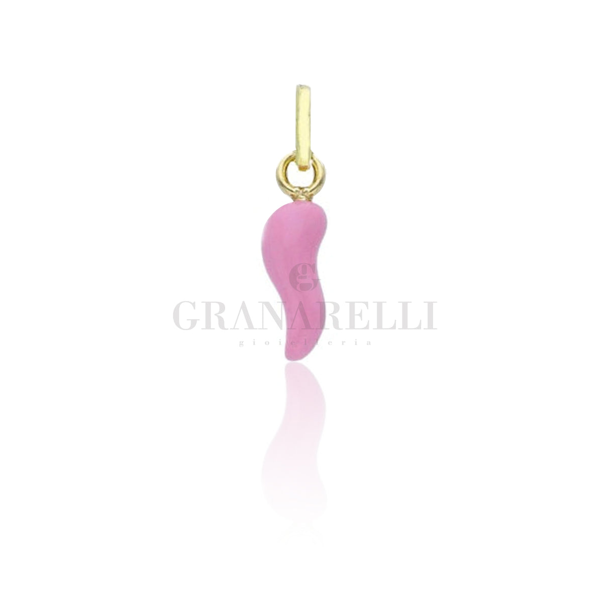 Ciondolo Corno Piccolo Smalto Rosa e Oro Giallo