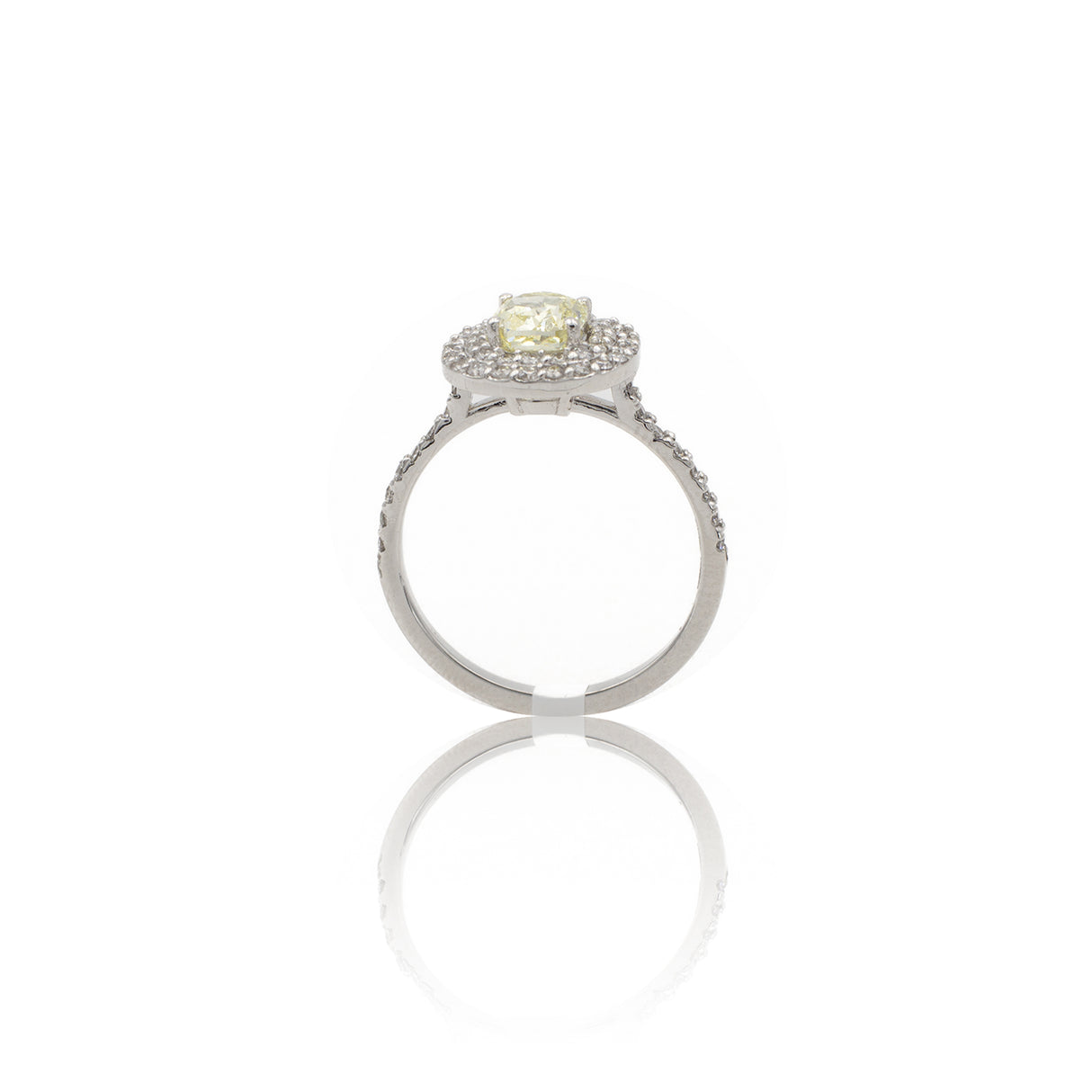 Anello Fancy Halo con gambo di diamanti in Oro Bianco