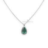 Girocollo Smeraldo 2.14kt Pendente taglio "Goccia" con contorno di Diamanti-Girocolli-GRANARELLI-Gioielleria Granarelli