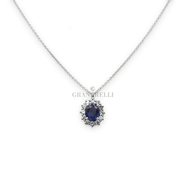 Girocollo con Zaffiro 1.24kt e Diamanti in Oro Bianco-Girocolli-GRANARELLI-Gioielleria Granarelli