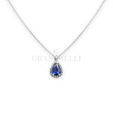 Witgouden ketting diamanten met "drop" bedst saffier CT 1.11