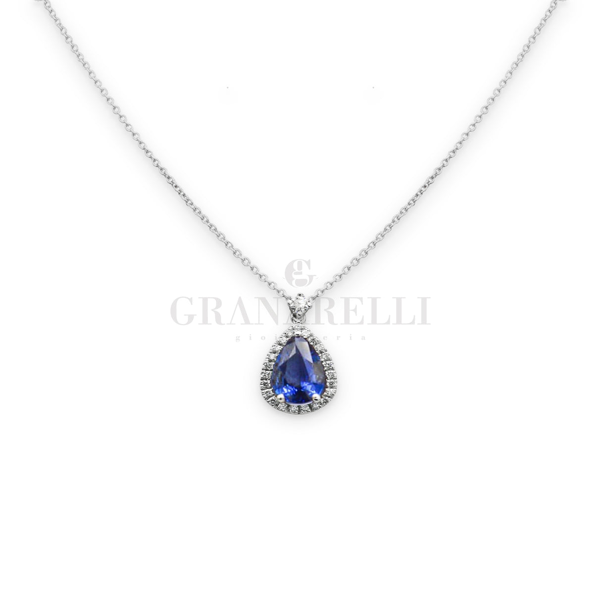 Witgouden ketting diamanten met "Goccia" Cut Sapphire CT 1.19