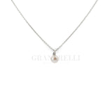 Girocollo con Perla  Ø 7/7.5 e diamante in Oro Bianco