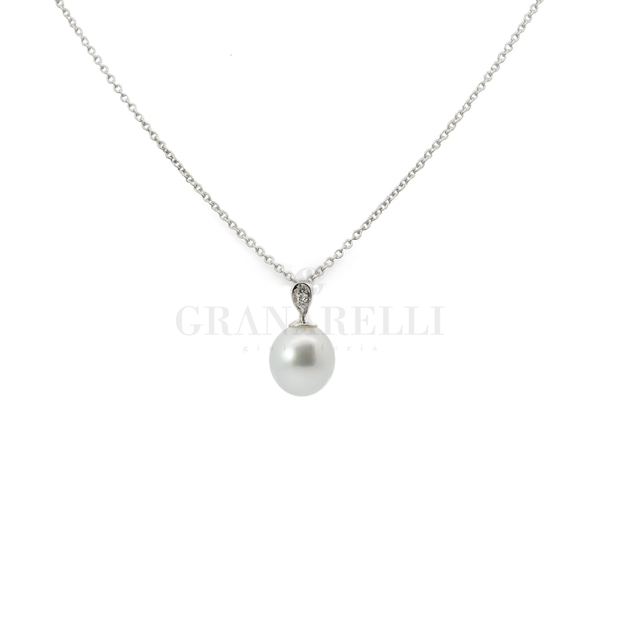 Girocollo con Perla  e diamante in Oro Bianco