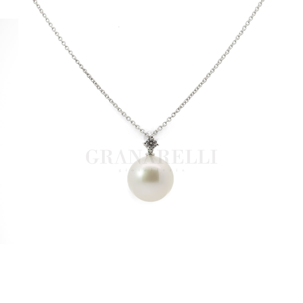 Girocollo con Perla  e diamante in Oro Bianco