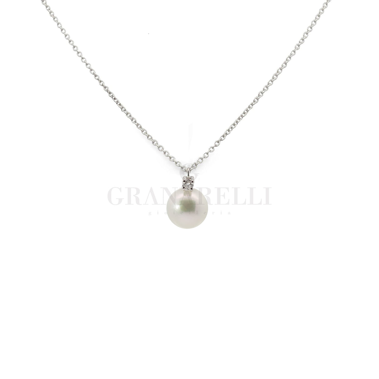 Girocollo con Perla  Ø 9/9.5 e diamante in Oro Bianco